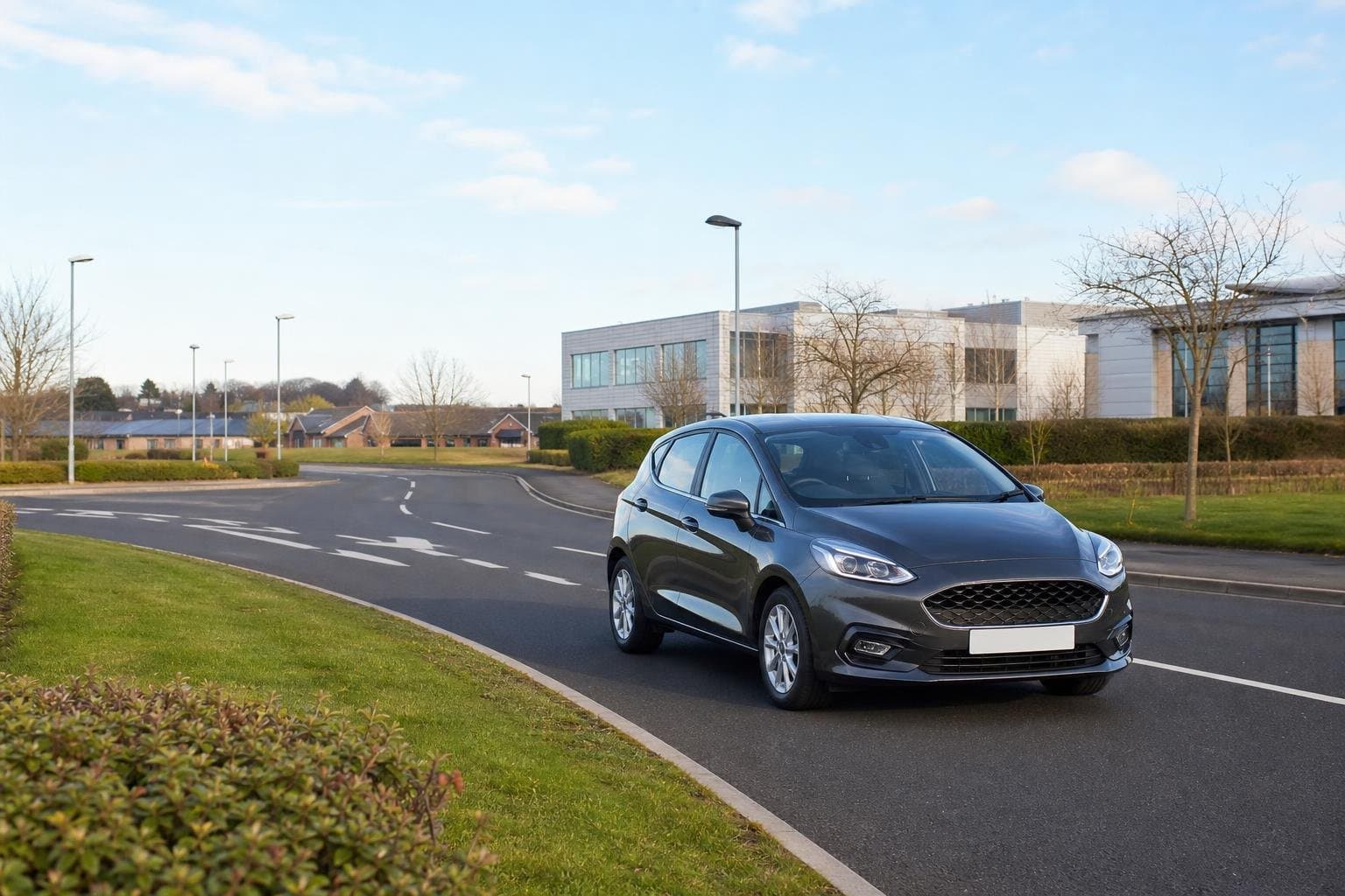Compact hire car on a business-travel route near Leeds